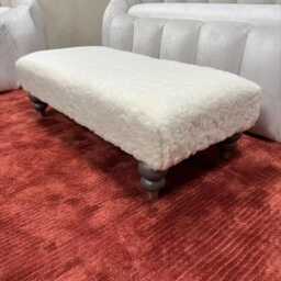 Premium Luxury Footstool With Cozy Fur- Off White Creamy Bench Coffee Table Handmade Chesterfield Footrest Made in UK - thumbnail 2
