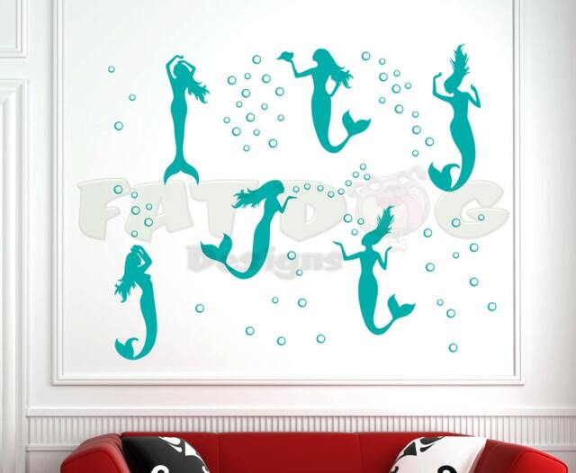 Mermaids & Bubbles Removable Wall Decal, Bathroom Decoration, Kids Room Sticker, Mermaid Decor, Art, Nursery Art - image 1