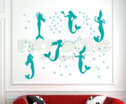 Mermaids & Bubbles Removable Wall Decal, Bathroom Decoration, Kids Room Sticker, Mermaid Decor, Art, Nursery Art - thumbnail 1