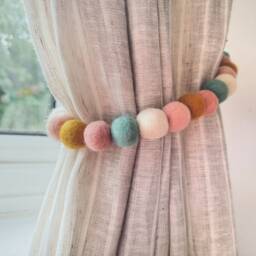 Bloom Pastel Curtain Felt Ball Pom Tie Backs