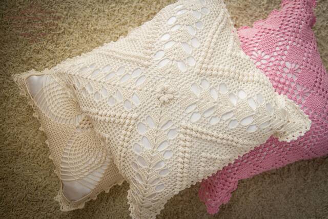 Farmhouse Crochet Pillow Cover Rustic Linen Throw Cushion - image 1