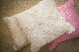 Farmhouse Crochet Pillow Cover Rustic Linen Throw Cushion - thumbnail 1