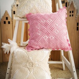 Farmhouse Crochet Pillow Cover Rustic Linen Throw Cushion - thumbnail 3