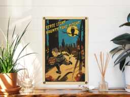 Eerie Light Haunts Take Flight Felt Banner - Halloween Decor Flag Flight, Spooky Wall Art, Vintage Handmade Usa Gift - thumbnail 1