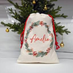 Personalised Christmas Santa Sack With Custom Name - Present Gift Bag For Under Tree Wreath Design Eve Keepsake - thumbnail 4