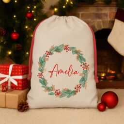 Personalised Christmas Santa Sack With Custom Name - Present Gift Bag For Under Tree Wreath Design Eve Keepsake - thumbnail 2