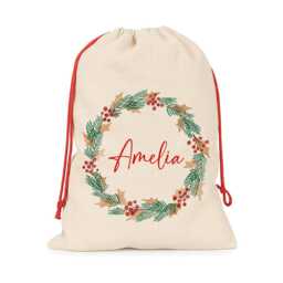 Personalised Christmas Santa Sack With Custom Name - Present Gift Bag For Under Tree Wreath Design Eve Keepsake - thumbnail 2
