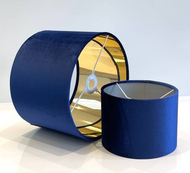 New Luxury Premium Quality Glamour Royal Blue Velvet Fabric With Brushed Metallics Lining Lamp Shade Pendant Light in Multi Sizes - image 1