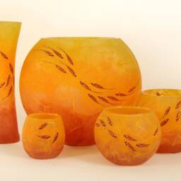 Orange Fish Candle Holder - Hand Painted Strawsilk Glass - thumbnail 3