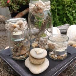 Rustic Beach Wedding Unity Candle Set Terrarium Decor With Shells & Driftwood - thumbnail 2