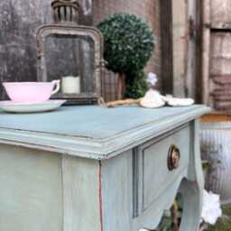 Square Hand Painted Duck Egg Blue French Country Brocante Style Bedside Table - thumbnail 3
