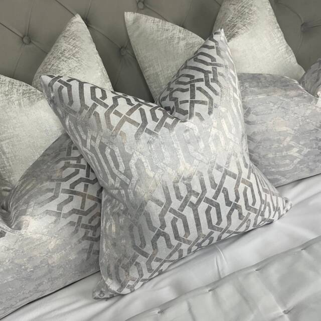 Silver - Grey Cushion Cover Geo, Luxury Pillow Cover, Geometric Throw Pillow, Modern Bed Cushions Sofa Double Sided - image 1