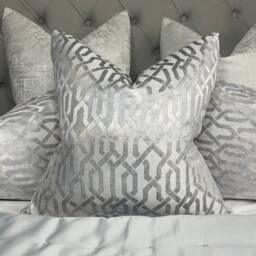 Silver - Grey Cushion Cover Geo, Luxury Pillow Cover, Geometric Throw Pillow, Modern Bed Cushions Sofa Double Sided - thumbnail 3