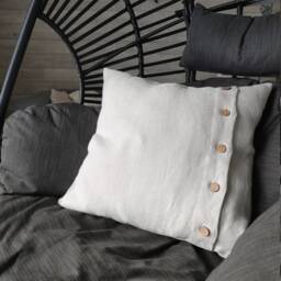 Oatmeal Linen Pillow Cover - Thick Linen, Coconut Buttons - thumbnail 4