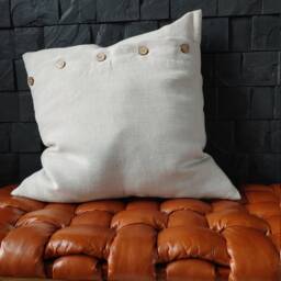 Oatmeal Linen Pillow Cover - Thick Linen, Coconut Buttons - thumbnail 2