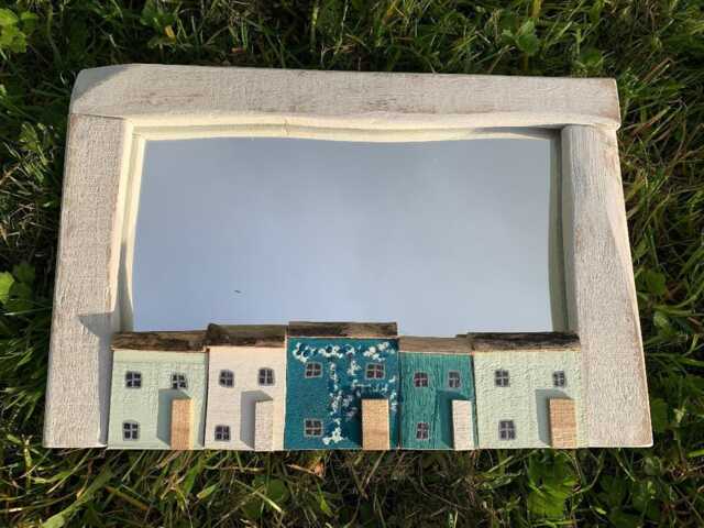 Handmade Driftwood Mirror, Teal Blossom Design, Wall Decor - image 1