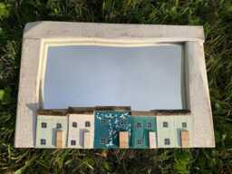 Handmade Driftwood Mirror, Teal Blossom Design, Wall Decor - thumbnail 1