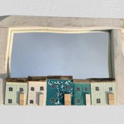 Handmade Driftwood Mirror, Teal Blossom Design, Wall Decor - thumbnail 2
