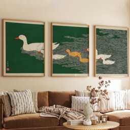 White Duck Posters Set Of 3, Japanese Water Pattern Art Prints Wall Decor - thumbnail 3