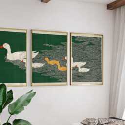 White Duck Posters Set Of 3, Japanese Water Pattern Art Prints Wall Decor - thumbnail 2