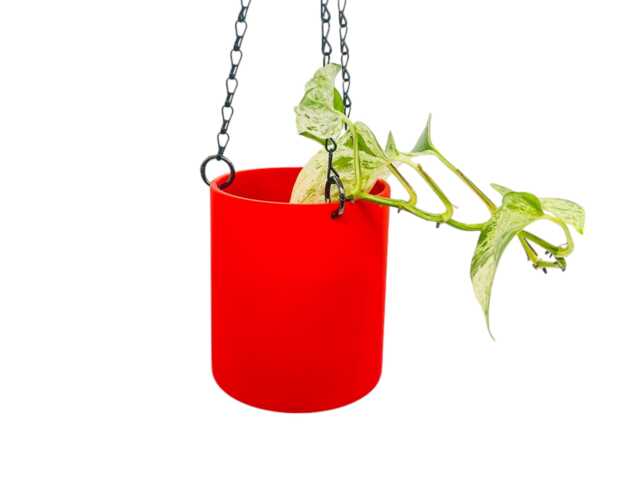 Matte Red Hanging Planter With Black Chain - Modern Home Decor - image 1