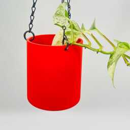 Matte Red Hanging Planter With Black Chain - Modern Home Decor - thumbnail 2