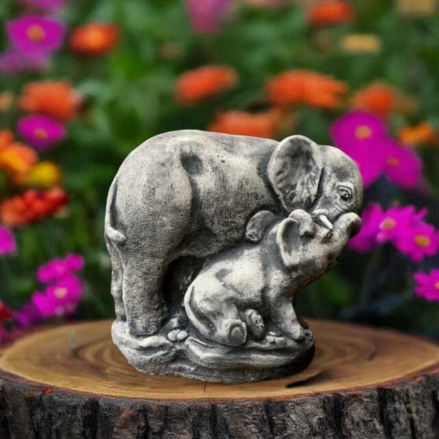 Concrete Elephant Statue With Baby Elephant Family Figure Garden Sculpture Cement Wildlife Ornament Outdoor Yard Decor Animal Lover Gift - image 1