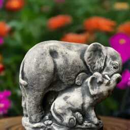 Concrete Elephant Statue With Baby Elephant Family Figure Garden Sculpture Cement Wildlife Ornament Outdoor Yard Decor Animal Lover Gift - thumbnail 2