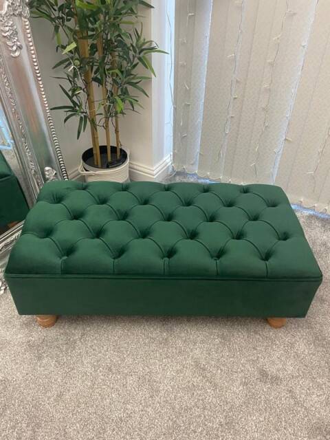 Handmade Chesterfield Velvet Footstool Custom Ottoman Bench - image 1