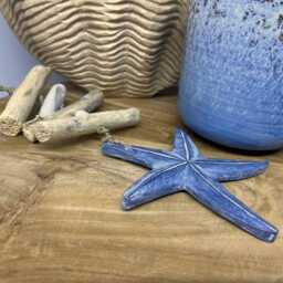 Hand Crafted Driftwood Blue Starfish Hanging Decoration. Starfish. Coastal Home, Bathroom Decor - thumbnail 2