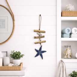 Hand Crafted Driftwood Blue Starfish Hanging Decoration. Starfish. Coastal Home, Bathroom Decor - thumbnail 1