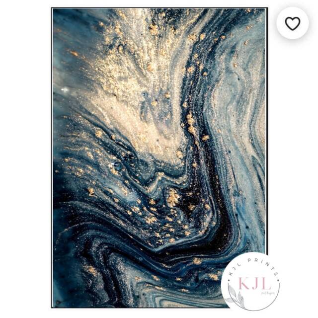 Navy & Gold Marble Abstract Wall Art Print