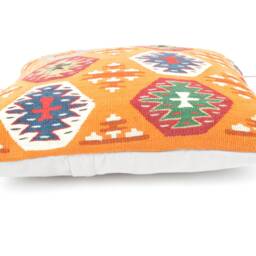 Orange Kilim Pillow Cover, Handwoven Wool Cushion, Bohemian Decor - 16x16'' - thumbnail 4