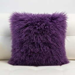 Dark Purple Mongolian Sheepskin Fur Cushion Made To Order Custom Sizes Double/Single Sided - thumbnail 1
