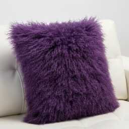 Dark Purple Mongolian Sheepskin Fur Cushion Made To Order Custom Sizes Double/Single Sided - thumbnail 3