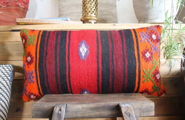 3060cm - 1224In Lumbar Vintage Kilim Cushion Cover Handwoven - Red Orange Black - image 1