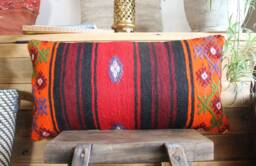 3060cm - 1224In Lumbar Vintage Kilim Cushion Cover Handwoven - Red Orange Black