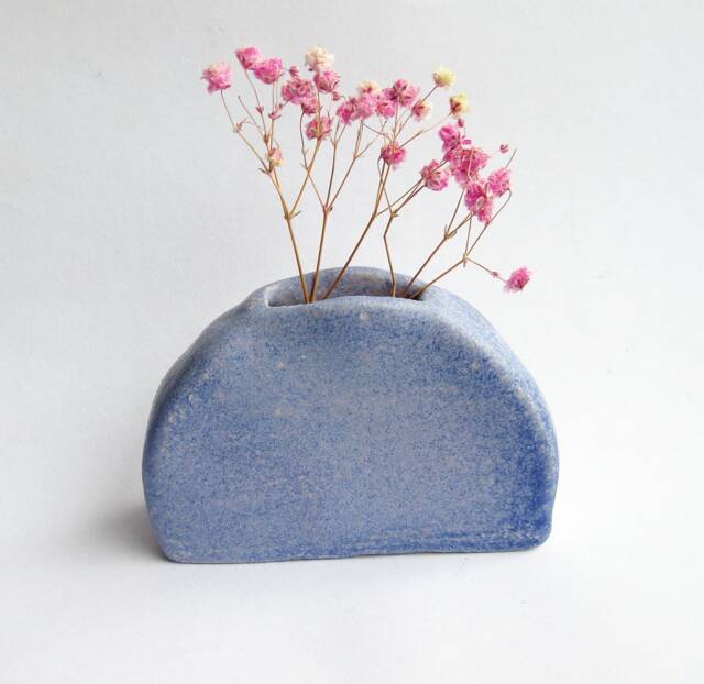 Handmade Ceramic Vase - Geometric Blue Purple Glazed Pottery Clay Pot - image 1