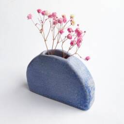 Handmade Ceramic Vase - Geometric Blue Purple Glazed Pottery Clay Pot - thumbnail 2