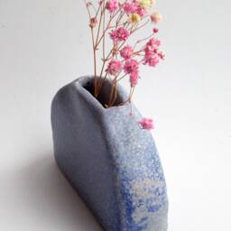Handmade Ceramic Vase - Geometric Blue Purple Glazed Pottery Clay Pot - thumbnail 4