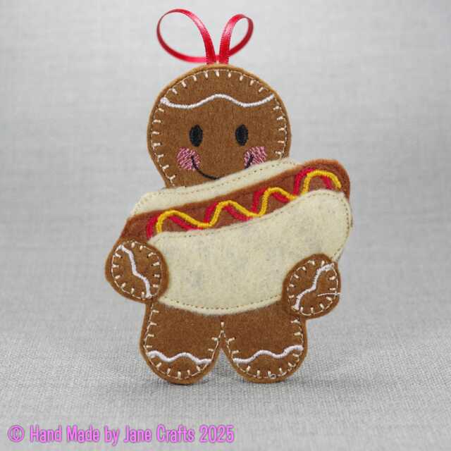 Hotdog Gingerbread Decoration, Christmas Tree Felt Ornament - image 1