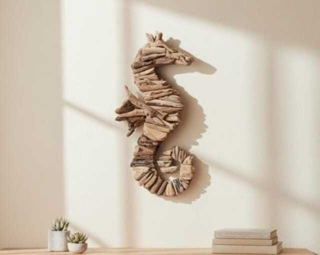 Handmade Driftwood Wall Art 24 Inch/60 cm, Drift Wood , Sea Horse Art, Home Decor, Room Living Room, Gift Idea - image 1