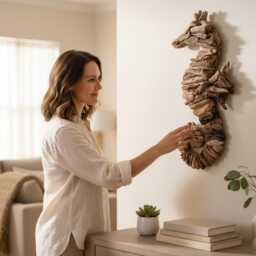 Handmade Driftwood Wall Art 24 Inch/60 cm, Drift Wood , Sea Horse Art, Home Decor, Room Living Room, Gift Idea - thumbnail 2