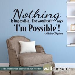 Nothing Is Impossible - Audrey Hepburn Wall Quote Decal Decor Sticker- Wd0339 - thumbnail 1