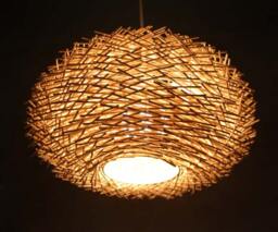 staggered Form Rattan Bird Nest Pendant Light, Rustic Ceiling Lighting, Natural Color Or Black