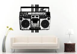 Boom Box Retro Old School Music Player A-Track Cassette Tape Radio Speakers Wall Decal Vinyl Sticker Mural Room Decor L984 - thumbnail 1