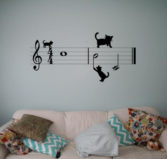 Musical Notes Wall Vinyl Decal Kittens Sticker Music Home Decor Nursery Room Murals Housewares 16(Msc - image 1