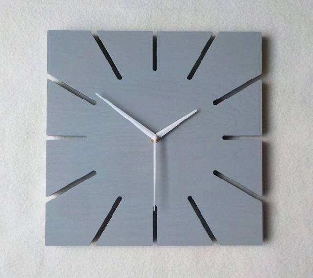 Gray Square Wood Wall Clock Minimalist Modern Decor - 11.81'' - image 1