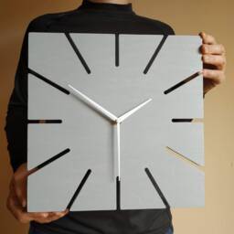 Gray Square Wood Wall Clock Minimalist Modern Decor - 11.81'' - thumbnail 4