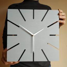 Gray Square Wood Wall Clock Minimalist Modern Decor - 11.81'' - thumbnail 2